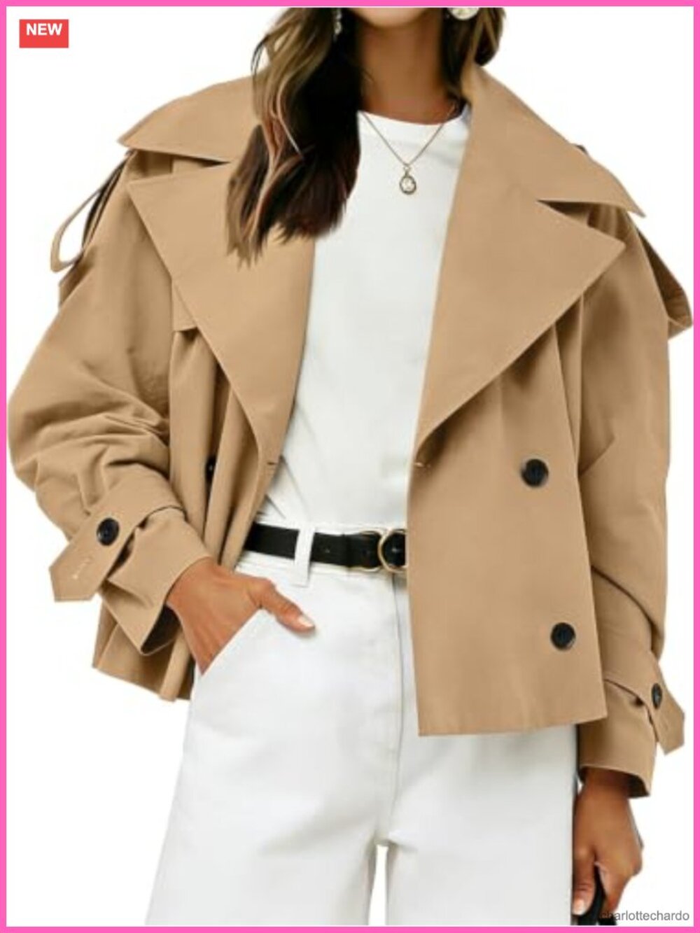 Cropped Double Breasted Trench Coat with Belt